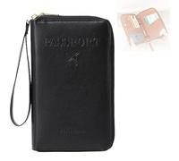 Multi-Functional RFID Passport Wallet, Leather RFID Blocking Passport Holder with Zipper, Passport Holder for Travel, Anti-Theft Protective Case Travel Wallet for Women Men (Black)