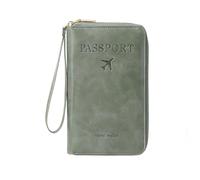 Multi-Functional RFID Passport Wallet,Travel Wallet, Slim Leather Passport Holder with Zipper,Card Slots & Wrist Strap Travel Essentials Case for Cash,Tickets & Id,Passport (Green)