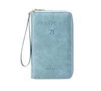 Multi-Functional RFID Passport Wallet,Travel Wallet, Slim Leather Passport Holder with Zipper,Card Slots & Wrist Strap Travel Essentials Case for Cash,Tickets & Id,Passport (Blue)