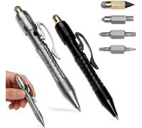 Multi-functional Titanium Pen - Ultimate Edc Pocket Tool,Portable Bolt Action Tactical Pens with 6 Quick-Swap Heads,Write,Screw,Cut, Tap,Sketch,Touchscreen,Gift for Men Dad Husband (Black+Silver)