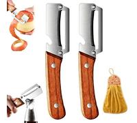Multi-functional Vegetable Peeler for Kitchen, Ultra Sharp Stainless Steel Potato Peeler with Wooden Handle, 2 in 1 Fruit Peeler Knife and Bottle Opener, Easy Peelers for Carrot Apple (2Pcs)