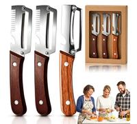 Multi Functional Vegetable Peeler, Stainless Steel Peeler (Sbucciare + Tagliare a Julienne + Lid Opener) with Ergonomic Non-slip Wooden Handle for Tough Skins Potato, Carrot, Pumpkin (3 Pcs B)