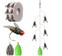 Multi-Hook Artificial Fly Fishing Lure Set, Bionic Fly Fishing Bait, Quick Strike Flys Bait Gear with 2 Throwing Aids for Bass Trout, Handmade Swimbait for Freshwater Saltwater(5 Hooks Green,Small)
