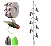 Multi-Hook Artificial Fly Fishing Lure Set, Bionic Fly Fishing Bait, Quick Strike Flys Bait Gear with 2 Throwing Aids for Bass Trout, Handmade Swimbait for Freshwater Saltwater(7 Hooks Green,Large)