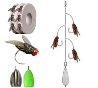 Multi-Hook Artificial Fly Fishing Lure Set, Bionic Fly Fishing Bait, Quick Strike Flys Bait Gear with 2 Throwing Aids for Bass Trout, Handmade Swimbait for Freshwater Saltwater(3 Hooks Red,Large)