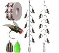 Multi-hook Artificial Fly Fishing Lure Set, Bionic Fly Fishing Bait, Quick Strike Flys Bait Gear with 2 Throwing Aids for Bass Trout, Handmade Swimbait for Freshwater Saltwater(2pcs 7 hooks green,Smal