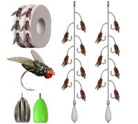 Multi-hook Artificial Fly Fishing Lure Set, Bionic Fly Fishing Bait, Quick Strike Flys Bait Gear with 2 Throwing Aids for Bass Trout, Handmade Swimbait for Freshwater Saltwater(2pcs 7 hooks red,Large)
