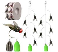 Multi-hook Artificial Fly Fishing Lure Set, Bionic Fly Fishing Bait, Quick Strike Flys Bait Gear with 2 Throwing Aids for Bass Trout, Handmade Swimbait for Freshwater Saltwater(2pcs 5 hooks green,Larg