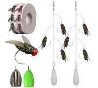 Multi-hook Artificial Fly Fishing Lure Set, Bionic Fly Fishing Bait, Quick Strike Flys Bait Gear with 2 Throwing Aids for Bass Trout, Handmade Swimbait for Freshwater Saltwater(2pcs 3 hooks green,Larg
