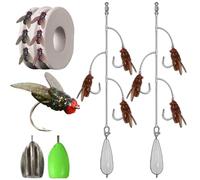 Multi-Hook Artificial Fly Fishing Lure Set, Bionic Fly Fishing Bait, Quick Strike Flys Bait Gear with 2 Throwing Aids for Bass Trout, Handmade Swimbait for Freshwater Saltwater(2pcs 3 Hooks Red,M)