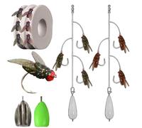 Multi-hook Artificial Fly Fishing Lure Set, Bionic Fly Fishing Bait, Quick Strike Flys Bait Gear with 2 Throwing Aids for Bass Trout, Handmade Swimbait for Freshwater Saltwater(3 hooks green+red,Large