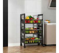 Multi-layer Fruit and Vegetable Storage Rack multifunctional Rolling Storage Cart with Wire Baskets Floor-standing Kitchen Organizer Rack on Wheels for Bathroom Living Room Store.(Black2,58x32x77cm)