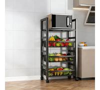 Multi-layer Fruit and Vegetable Storage Rack multifunctional Rolling Storage Cart with Wire Baskets Floor-standing Kitchen Organizer Rack on Wheels for Bathroom Living Room Store.(Black2,58x32x102cm)