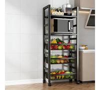 Multi-layer Fruit and Vegetable Storage Rack multifunctional Rolling Storage Cart with Wire Baskets Floor-standing Kitchen Organizer Rack on Wheels for Bathroom Living Room Store.(Black2,50x32x127cm)