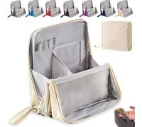 Multi-Purpose Large Capacity Oxford Cloth Standing Makeup Bag, Portable Lightweight Waterproof Organizer with Multiple Compartments, Upright Design for Travel, Work and Daily Use (Beige)