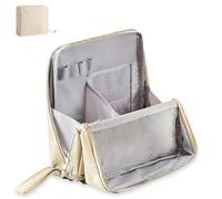 Multi-Purpose Large Capacity Oxford Cloth Standing Makeup Bag, Waterproof Makeup Organizer with Compartments, Large Capacity Stationery Organizer, Portable Toiletry Bag For Makeup Brushes(Beige)