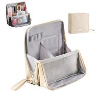 Multi-Purpose Large Capacity Oxford Cloth Standing Makeup Bag,Waterproof Makeup Organizer with Compartments, Portable Toiletry Bag for Women and Men,for Travel or Home Use (Beige)