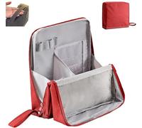 Multi-Purpose Large Capacity Oxford Cloth Standing Makeup Bag,Waterproof Makeup Organizer with Multiple Compartments, Upright Design for Cosmetics & Stationery Storage (Red)