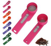 Multi Purpose Scoop with Built in Funnel, Mess-Free Powder Scoop with Funnel, Multifunctional Powder Sliding Spoon, for Ground Coffee, Protein Powder, Tea (Pink)