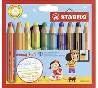 STABILO - Lápiz de color multitalento - woody 3 en 1 - Estuche de 10 - 10 colores