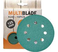 Multiblade - Discos de lijado profesional con velcro, 125 mm, 10 unidades, grano 240, 8 agujeros, para madera y metal, calidad profesional, para lijadora excéntrica, lijadora rotativa