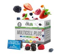 MultiCell PLUS | Complejo Multivitamínico Nutricional Completo (30 Sobres Efervescentes) - Sabor Frutos Rojos - Ahora con Probióticos, Enzimas Digestivas, Omega 3, Vitaminas B y C, Ginseng y BCAAs