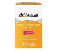 Multicentrum Boost Omega 3, Corazón, Mente y Vista, Triple Función Cardíaca, Cerebral y Visual, Complemento Alimenticio Con EPA, DHA y Coenzima Q10, Sin Gluten, Para Adultos, 120 Cápsulas