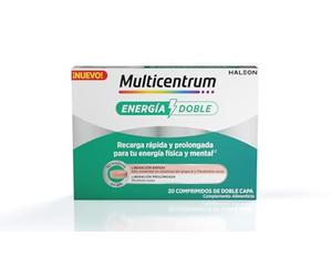 Multicentrum Energía Doble, Complemento Alimenticio, 20 Comprimidos | Vitaminas grupo B, Biotina, Rhodiola rosea, Theobroma cacao, Energía física y mental, Comprimidos doble capa