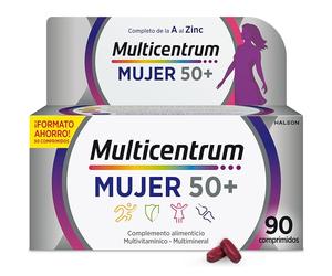 Multicentrum Mujer 50+, Multivitamínico y Multimineral, 90 Comprimidos | Vitaminas y minerales para mujeres 50+, postmenopausia, sistema inmunitario, huesos, sin gluten, 90 comprimidos diarios