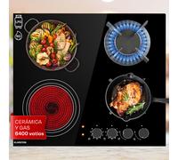 MultiChef 60cm Placa Mixta Vitro y Gas 4 Zonas Cristal Negro