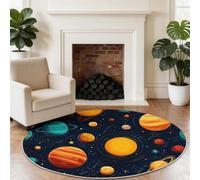Multicolor 180 cm Alfombra Redonda Dibujos Animados Espacio Planetas para Sala de Estar, Alfombra Suave Antideslizante para Niños, Solución Ideal para Casas con Mascotas y Zonas de Mucho Tránsito