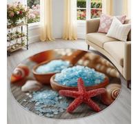 Multicolor 60 cm Alfombra Redonda Salón Viento costero Estrella de mar Concha Marina Lavable y Antideslizante, Alfombra Suave para Dormitorio y Habitación Infantil,para la Protección de Suelos