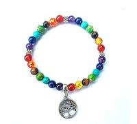 Multicolor 6mm Beads Yoga 7 Chakra Pulsera para hombres Mujeres Budista Lotus Tree Of Life Charm Pulseras Joyería-árbol de la vida