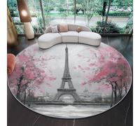Multicolor Alfombra Redonda 90 cm Antideslizante Lavable Lavadora Redondo Tapetes Fino Flores De Cerezo Moda Arquitectura Torre Pelo Corto Alfombras para Sala Comedor Habitacion Exterior Terraza