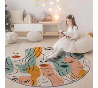 Multicolor Alfombras Redondas Lavables a máquina 60 cm - Abstracto Rostro Humano Arte Alfombras Circulares Antideslizantes para Sala de Estar Dormitorio Cocina Pasillo salón