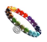 Multicolor Energy Yoga 7 Chakra pulsera para hombres mujeres piedras naturales de 8 mm budista Lotus Charm Beads Pulseras Jewelry-A4301