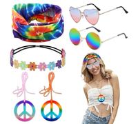 Multicolor Flor Guirnalda Banda para Flores Margarita Accesorios Años Guirnalda Tocado '60 y '70 para Disfraz de Mujer Hippie - Ropa de carnaval, Fiesta y Halloween