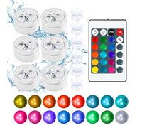 Multicolor LED Iluminación Estanque, 4 Modos 16 Colores, 6pcs Mini Luces de Té LED Sumergibles, Sumergible Luces Luz, Impermeable IP68, con Mando a Distancia y 6 Ventosas, para Acuario Piscina Jardín