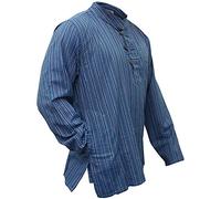 Multicolor Mix Dharke Rayas Peso Ligero Cómodo Manga Larga Tradicional Abuelo, Camisa Hippy Boho, S M L XL XXL XXXL - N Azul, XXL
