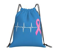 Multicolor Mochila Plegable Cinta Rosa Latido del corazón Concienciación sobre el cáncer de Mama Ajustable Bolsa de Cuerda Ajustable 36x42cm para Entrenamiento,Deportes al Aire Libre