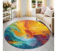 Multicolor Pintura al óleo Curvas Espirales Alfombra Redonda 100 cm, Impresionista Pintura Lavable Antideslizante Alfombra Suave Pelo Ras Dormitorio Comedor Oficina Descenso de Cama Taller de Arte