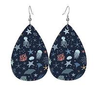 Multicolor Under The Sea Life colgantes Pendientes de lágrima de cuero