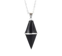 Multifaceted Natural Crystal Pendant Necklace,Black Onyx A