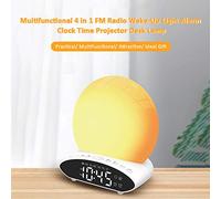 Multifuncional 4 en 1 FM Radio Ligera de despertador de alarma Tiempo Proyector Lámpara de escritorio 2 Celular AAA Función de memoria operada con alimentación LED Presione Presion