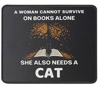 Multifuncional Alfombrilla de Ratón, Una Mujer no Puede Sobrevivir a Base de Libros - Gato Gracioso Alfombrilla Bordes Cosidos Mousepad 25X30cm para Ratón Oficina PC