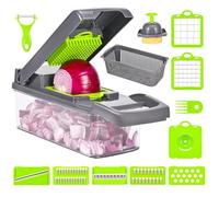 Multifuncional Cortador Verduras，16 En 1ortadora de Verduras Acero Inoxidable, Mandolina de Cocina Profesional con 7 Cuchillas, Picador de Verduras para Cebolla, Tomates, Patatas