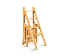 Multifuncional de madera maciza plegable ol con escalera de 4 escalones, ideal para uso doméstico y cocina, doble función para escalar fácilmente (color: madera h)