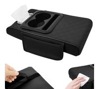 Multifuncional PU Leather Car Armrest Box Mat,5 en 1 Car Console Organizer with 2 Storage Bags Cup Holder,andBring a pack of paper Tissue Box Slot Phone Slot,Universal Cars Armrest Storage(negro)
