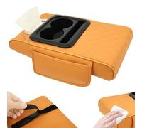 Multifuncional PU Leather Car Armrest Box Mat,5 en 1 Car Console Organizer with 2 Storage Bags Cup Holder,andBring a pack of paper Tissue Box Slot Phone Slot,Universal Cars Armrest Storage