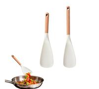 Multifunction Cooking Spoon Spatula, 2 in 1 Heat Resistant Kitchen Utensil with Wooden Handle, Nonstick Cookware Safe Stirring & Serving Spoon Spatula for Mixing, Scooping, Cooking (White)